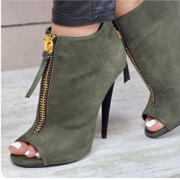 Giuseppe Zanotti Olive Green Peep Toe Front Zip Boots  Passione - Picture 4 of 13